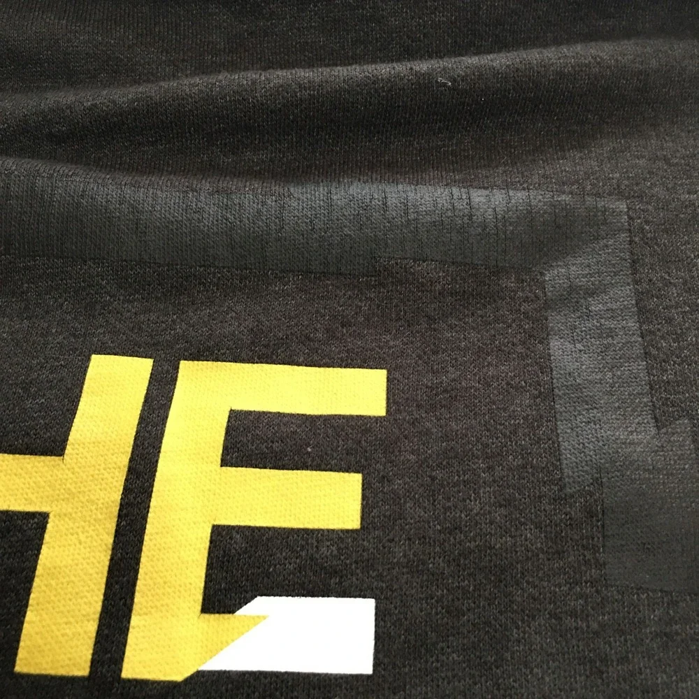 The North Face Hoodie Sweatshirt Mens Large Charcoal Yellow Logo Pullover